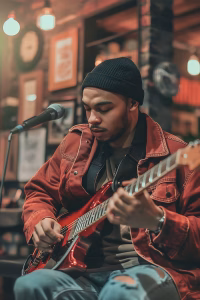 Musician playing electric guitar
